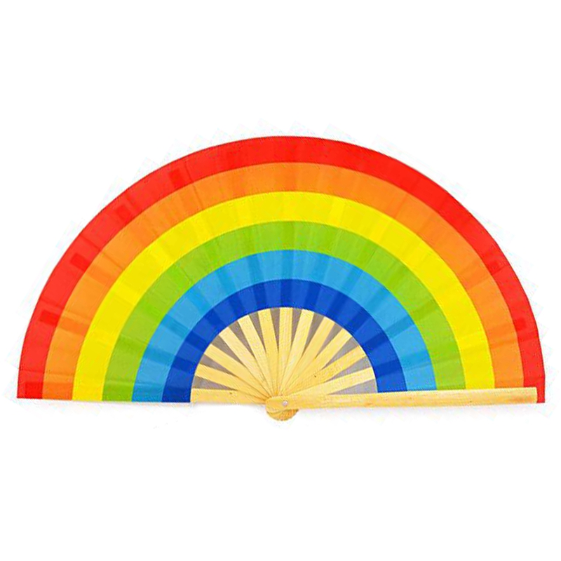 1Pc Grote Folding Hand Fan Vouw Dot Regenboog Print Zwarte Bamboe Festival Handheld Ventilator Voor: H11