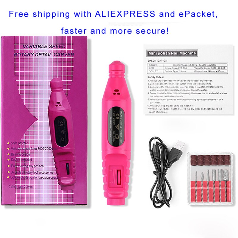 Kit de máquina pulidora eléctrica para uñas, herramientas de manicura para retirar esmalte de Gel, lima de uñas, 20000RPM, con brocas