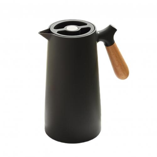 1L Home Thermal Flask Coffee Glass Liner Solid Wood Handle Insulation Kettle Water Pot Coffee Thermal Warmer Bottles: black