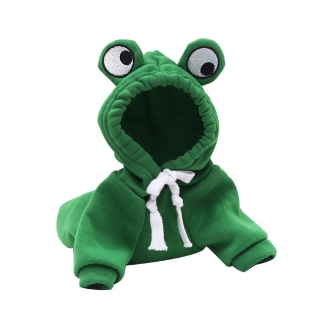 Żaba bluza z kapturem placki ubrania miękkie wygodne Super mały ładny ciepły chihuahua futro zimowe chłopiec maskotka placki bluza z kapturem kształt żaby ubrania dla zwierząt: XL