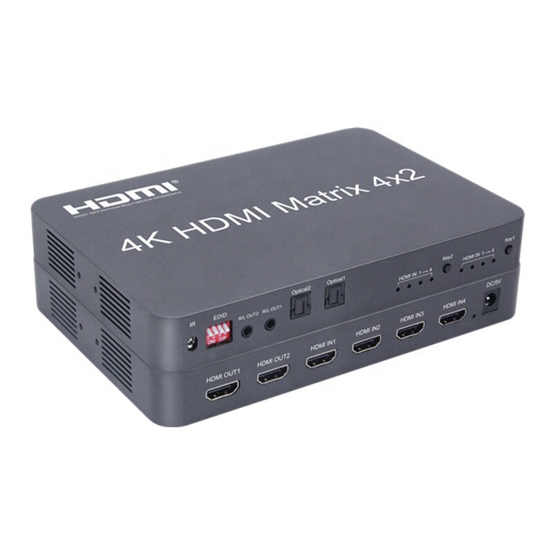 hdmi matrix switcher 4k 4x2 HDMI Matrix Switch Splitter EDID at 30Hz Full HD 1080P with IR Remote Control Switch