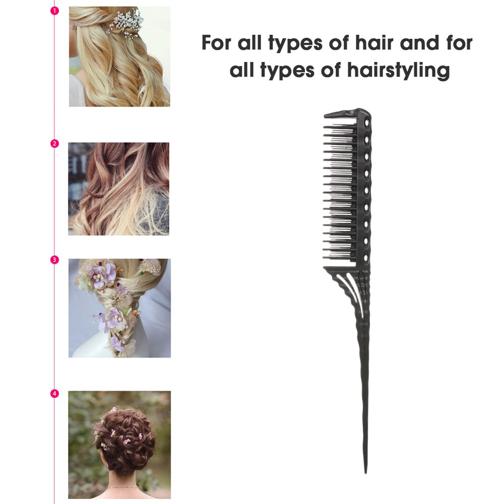 3-Row Teeth Teasing Comb Detangling Brush Rat Tail Comb Adding Volume Back Coming Hairdressing Combs