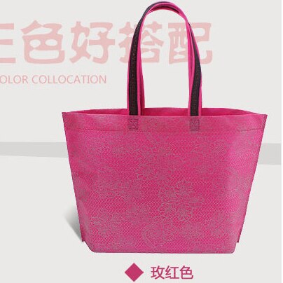 shopping mall clothing handbag printing lace non-woven handbag multifunctional shopping bag packaging bag 10 pieces: rose Red  10pcs