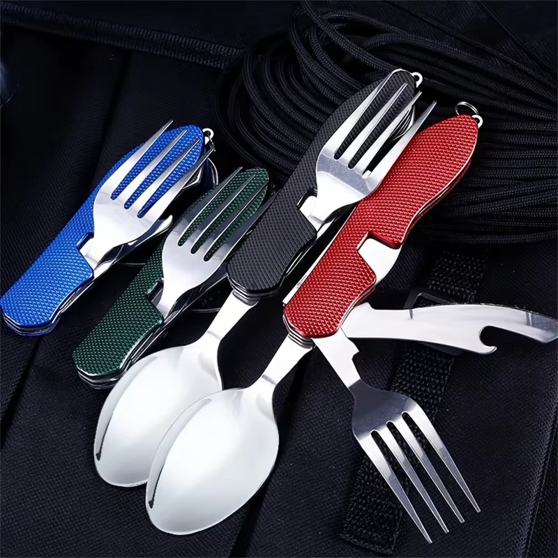 Zusammenklappbares Camping-Utensilien-Set – multifunktionales Messer, Gabel, Löffel-Kombination für Outdoor-Aktivitäten und Sport, Camping, Picknick, Reisen