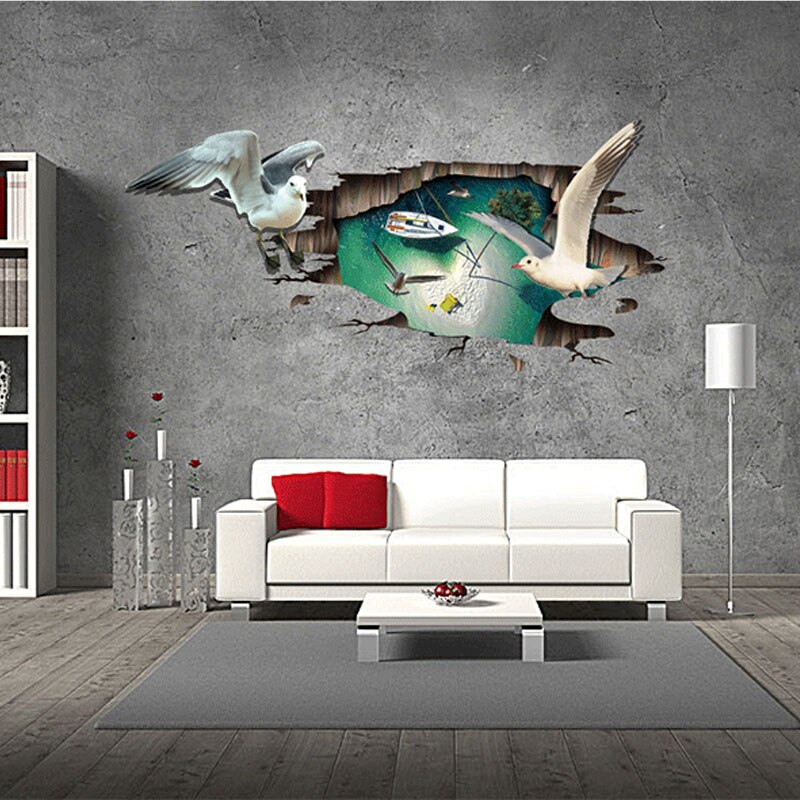 3D stéréo cassé trou mouette Stickers muraux chambre salle de bain sol décalcomanies vinyle imperméable auto-adhésif Animal autocollant décor