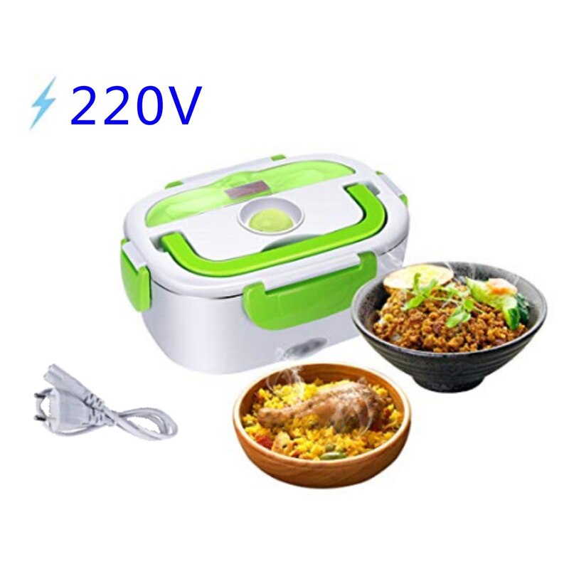 110v 220v us eu stekker elektrische lunchbox plastic voedselverwarmer thuis school kantoor verwarmde bentobox draagbaar bpa-vrij: 220v groene eu-stekkers