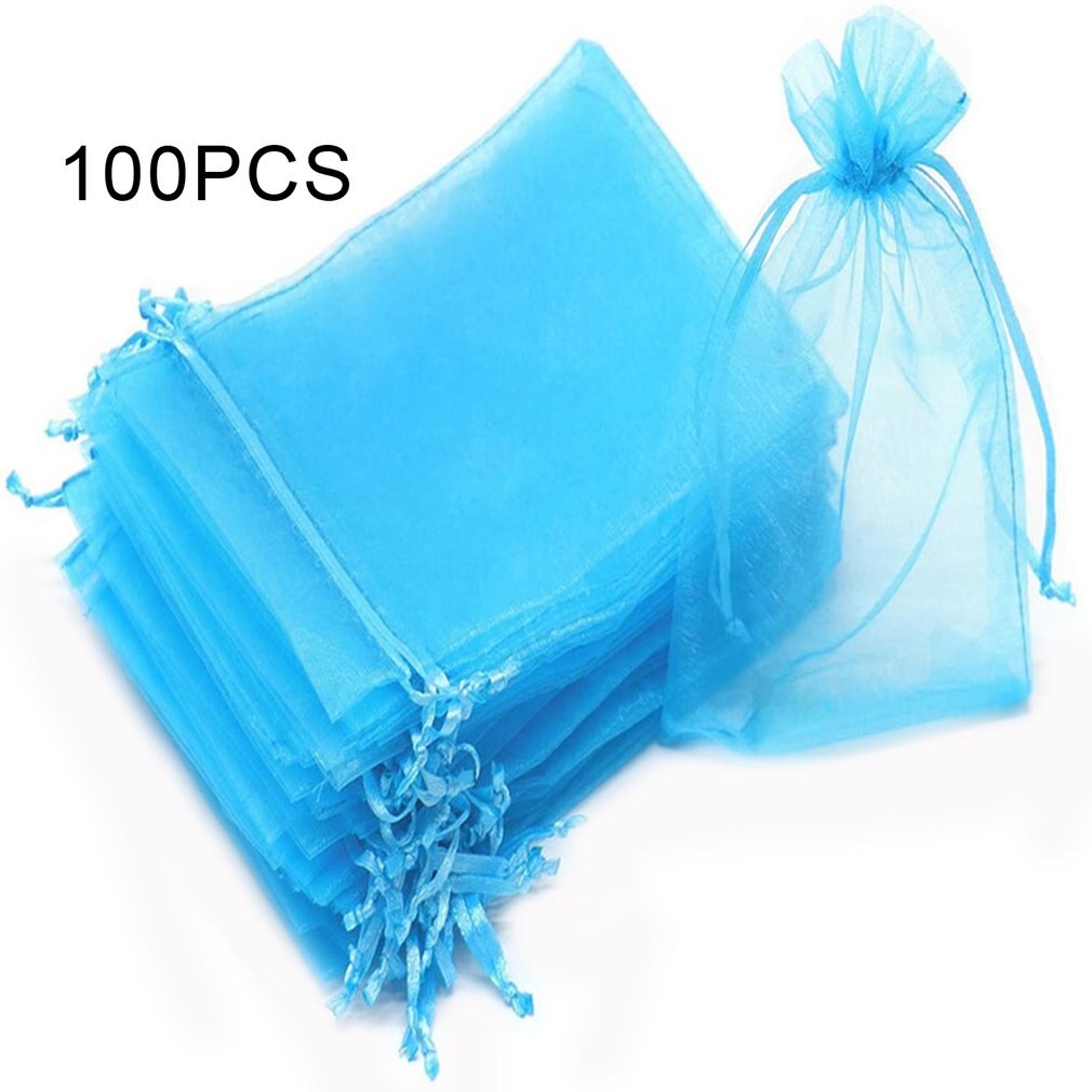 100pcs/lots 7x9cm Organza Kordelzug Taschen Schmuck Paket Taschen Garn Beutel Weihnachten/Hochzeit gefälligkeiten Und: Himmel Blau