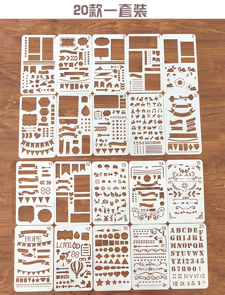 Faroot 12/20 kpl bullet journal stensiilisarja muovisuunnittelija tee itse piirustusmalli päiväkirja: 20 kpl