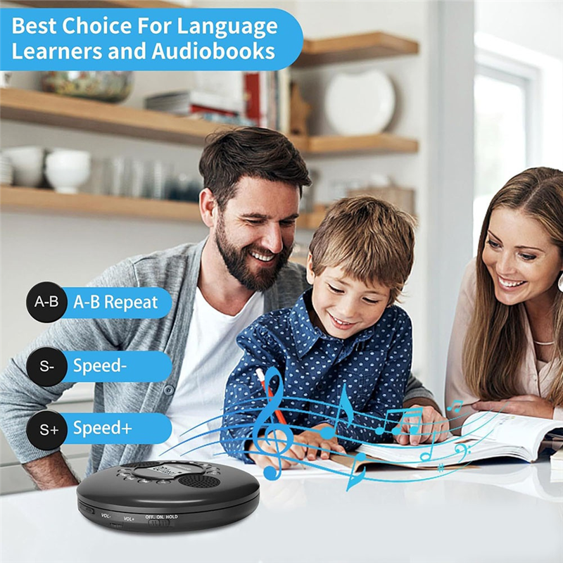 ABGB-Portable CD Player With Anti Skip Built In Speaker MP3 Compatible For Car Support Built In Mic Recording