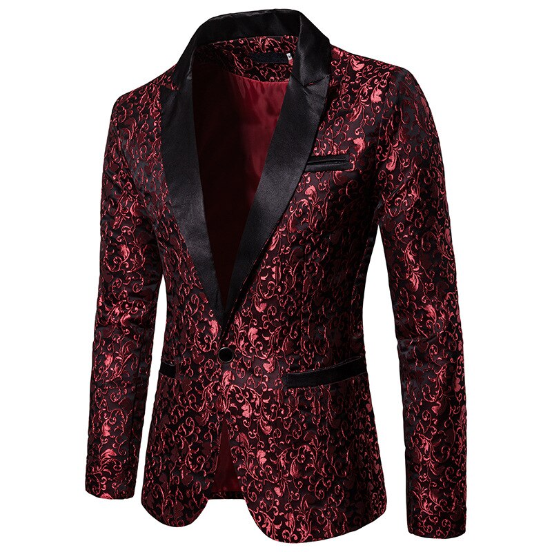 Menns blomster festkjole kjole stilig middagsjakke bryllup blazer prom røyking: Rød / Xxl