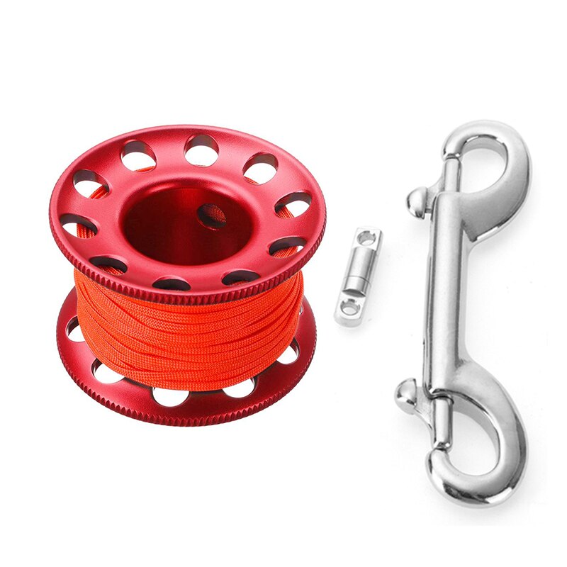 Scuba Diving carrete de aleación de aluminio 15/30m con perno de acero inoxidable Snap Hook SMB equipo seguro BCD accesorio: Red 15m Line