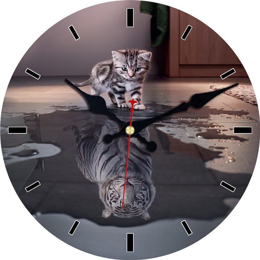 WONZOM Cute Cat Animal,Bread Wall Clocks,Vintage Dog Wall clock,Cow Wall Watches Home Decor,Kitchen Wall Clock: Gery cat / 16inch(40cm)