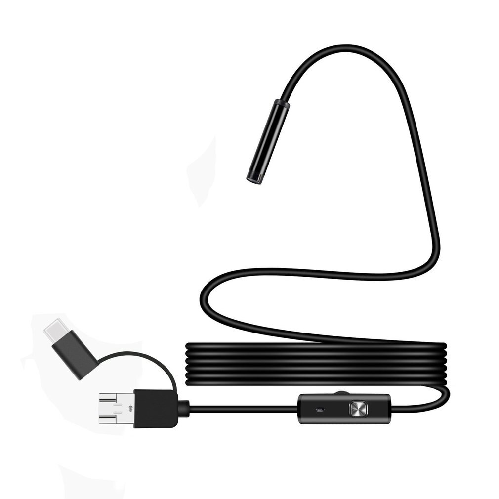 1 st Zwart 5 Meter Micro USB Borescope en Type C OTG Endoscoop met 2 Megapixel Waterdichte Inspectie Snake Camera en 6 Verstelbare LED voor Pijp Auto Inspectie