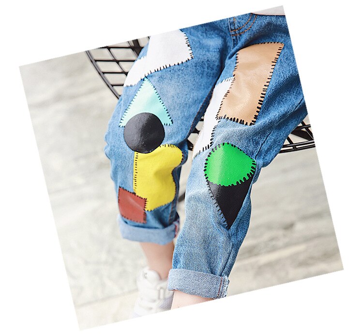 Børn piger drenge jeans bukser farverige patchwork 2 to 12 år børn jeans denim bukser 6 8 10 år dreng casual jeans