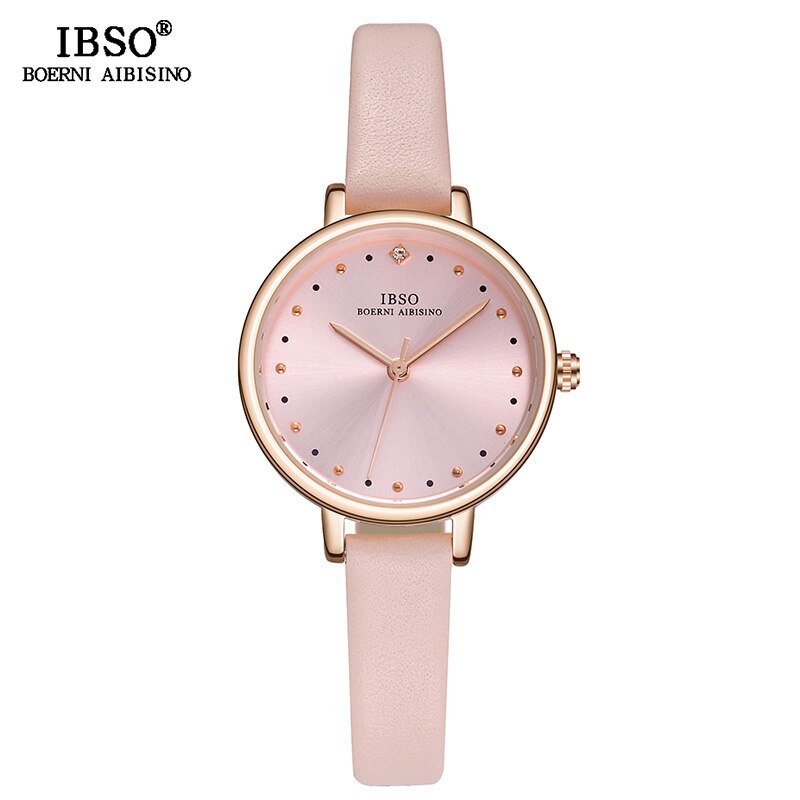 IBSO Brand Luxury Ladies Quartz Watch Leather Strap Montre Femme Women Wrist Watches Relogio Feminino Female Clock: Pink