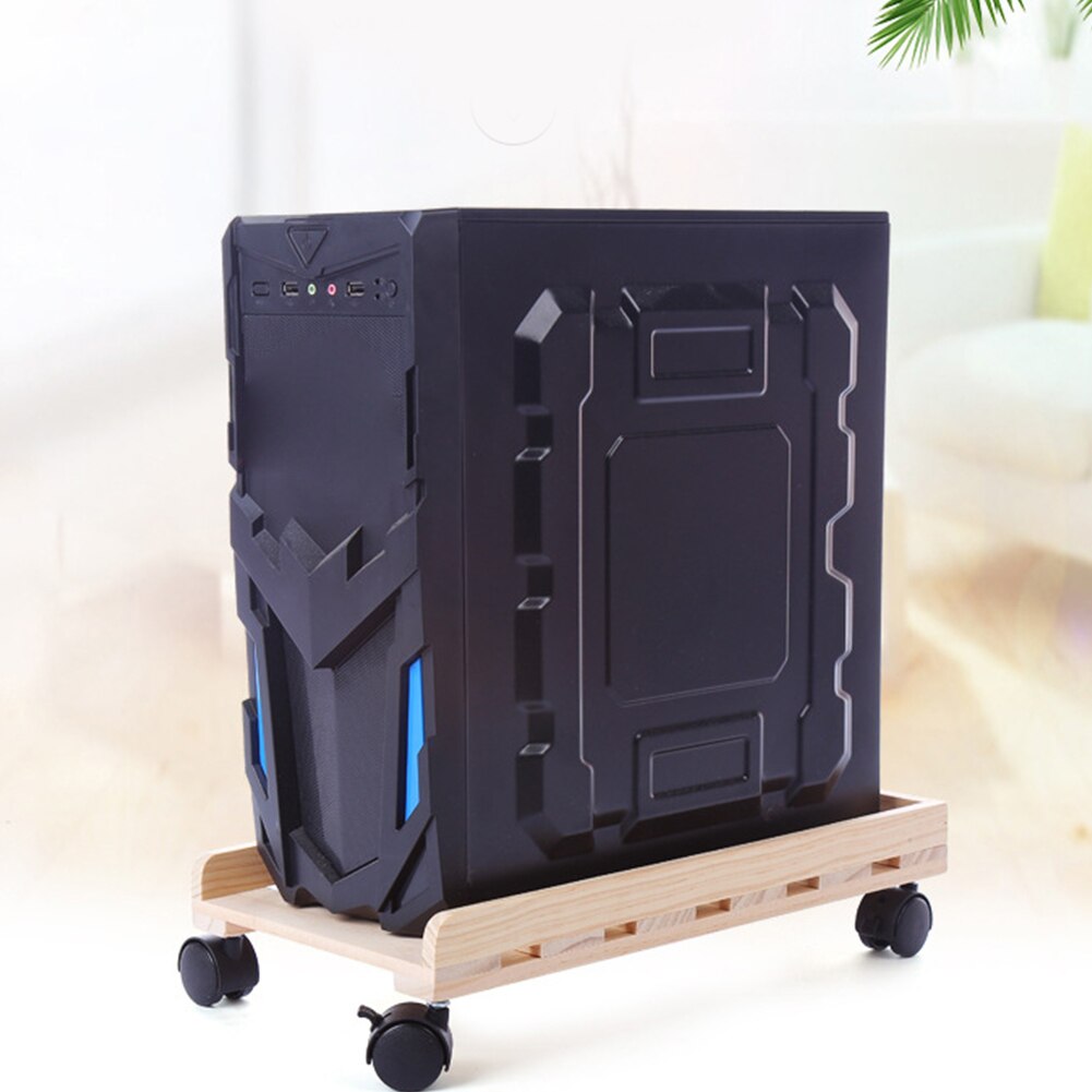 Tower CPU Stand Caster Computer Heat Dissipation PC Desktop Moving Adjustable Case Holder Office Rolling Wheels Wooden Tray