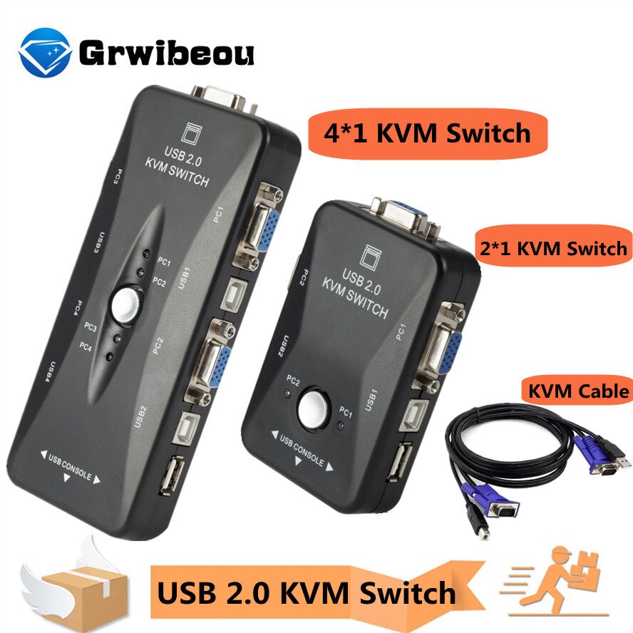 2/4 Port USB2.0 KVM Switch Box For Mouse Keyboard Printer Share Switcher 200MHz 1920x1440 VGA Monitor Switch Box Adapter