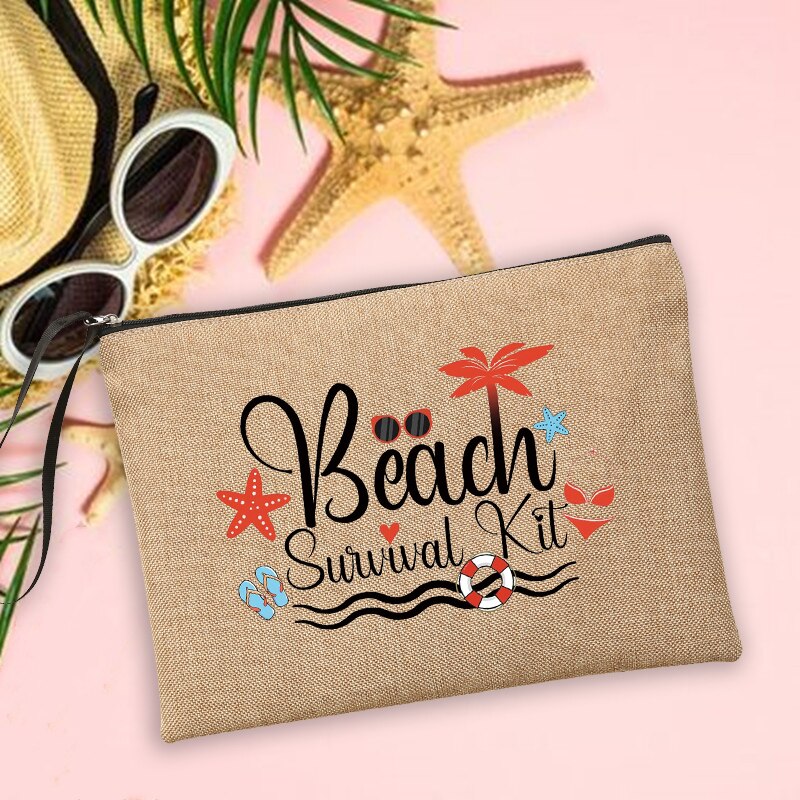 Beach per favore pochette in lino borse per trucco da donna occhiali da sole per vacanze da spiaggia borse per la conservazione della protezione solare lavaggio da viaggio regali per Organizer: Q06908-A012BR-S