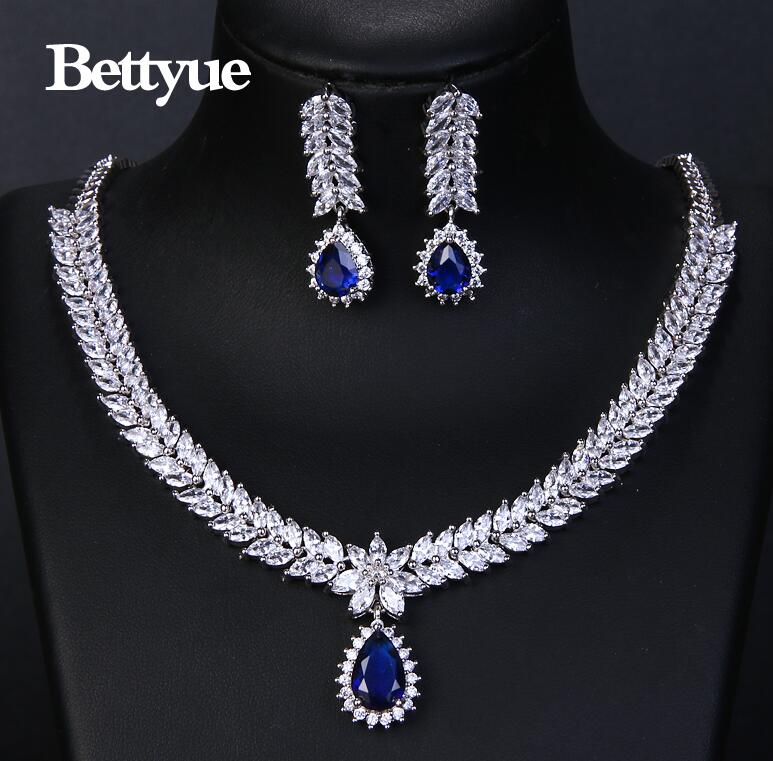 Bettyue charmerende elegance cubic zircon multicolor europa og amerika stil smykkesæt kvinder ædel ornament: Blå