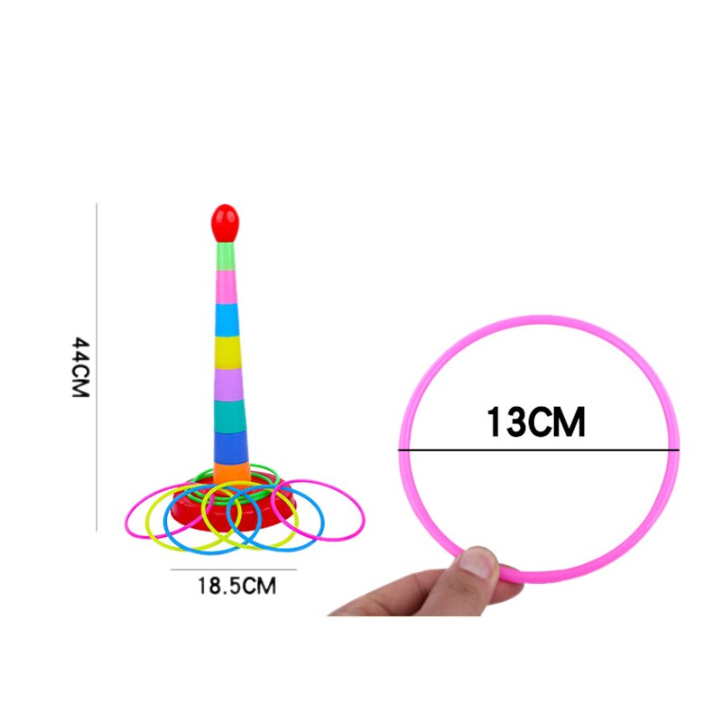 Juego de lanzamiento de anillo deportivo de plástico colorido brillante de 17,3 pulgadas para niños, juguetes apilados, anillo de juguete