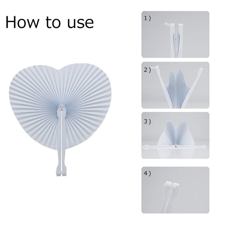 2pcs Fan White Paper Deco Decoration Wedding Party for The Guests Anniversary Wedding DIY Party (Heart) Folded Fan