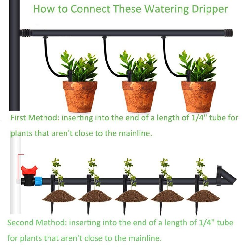 2 Set Adjustable Irrigation Drippers Micro-Sprinklers Heads 1/4 Inch Drip Watering Kits, 1 Set 101 Pcs & 1 Set 151 Pcs