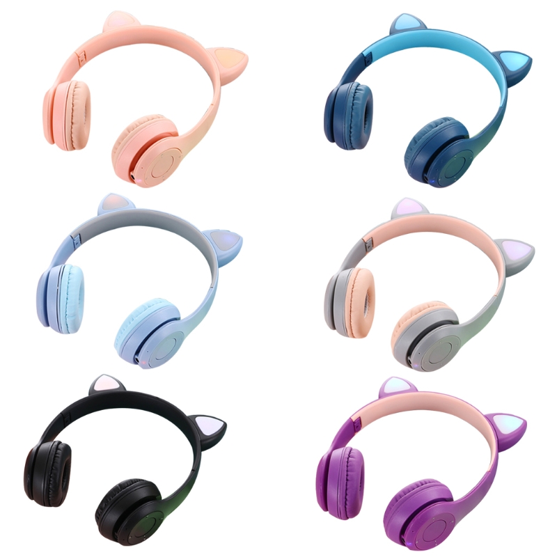 R9ja fluffy cat ear headphones with  p47m microphones, bluetooth compatible wireless on-ear stereo headset for children and girls