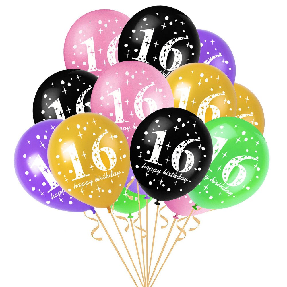 5 Stuks 12 "Nummer 16 Latex Ballonnen 16 Jaar Happy Birthday Benodigdheden Roze Paars Zwart Groen Globos kinderen Speelgoed