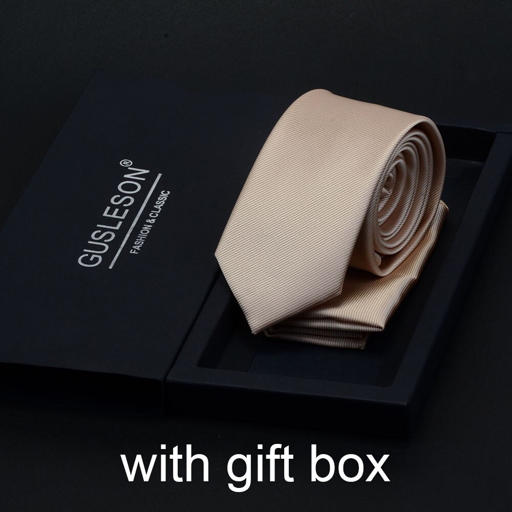 GUSLESON Slim Men Tie Pocket Square Set 6cm Skinny Necktie Red Yellow Green Ties With Box Suit Wedding Business: 09