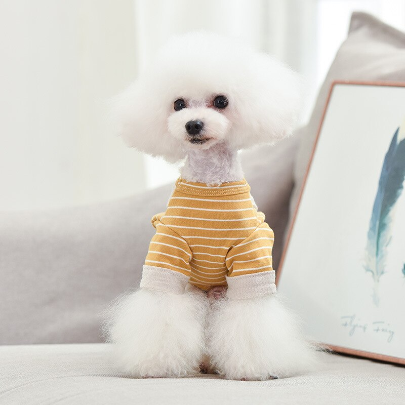 Verão cachorro macacão listra estilo japonês dos desenhos animados urso algodão roupas para cães teddy xs xxl xxl