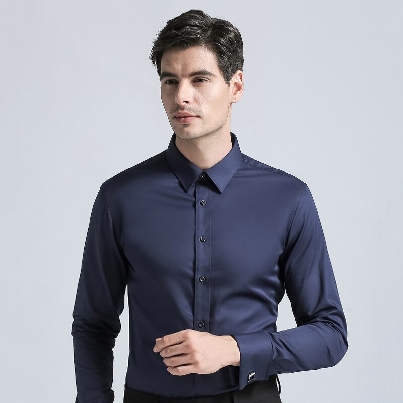 Men's Cotton Dress Shirt Men's Regular Fit Cufflink Shirts Solid Color Long Sleeve Business Suits Shirts