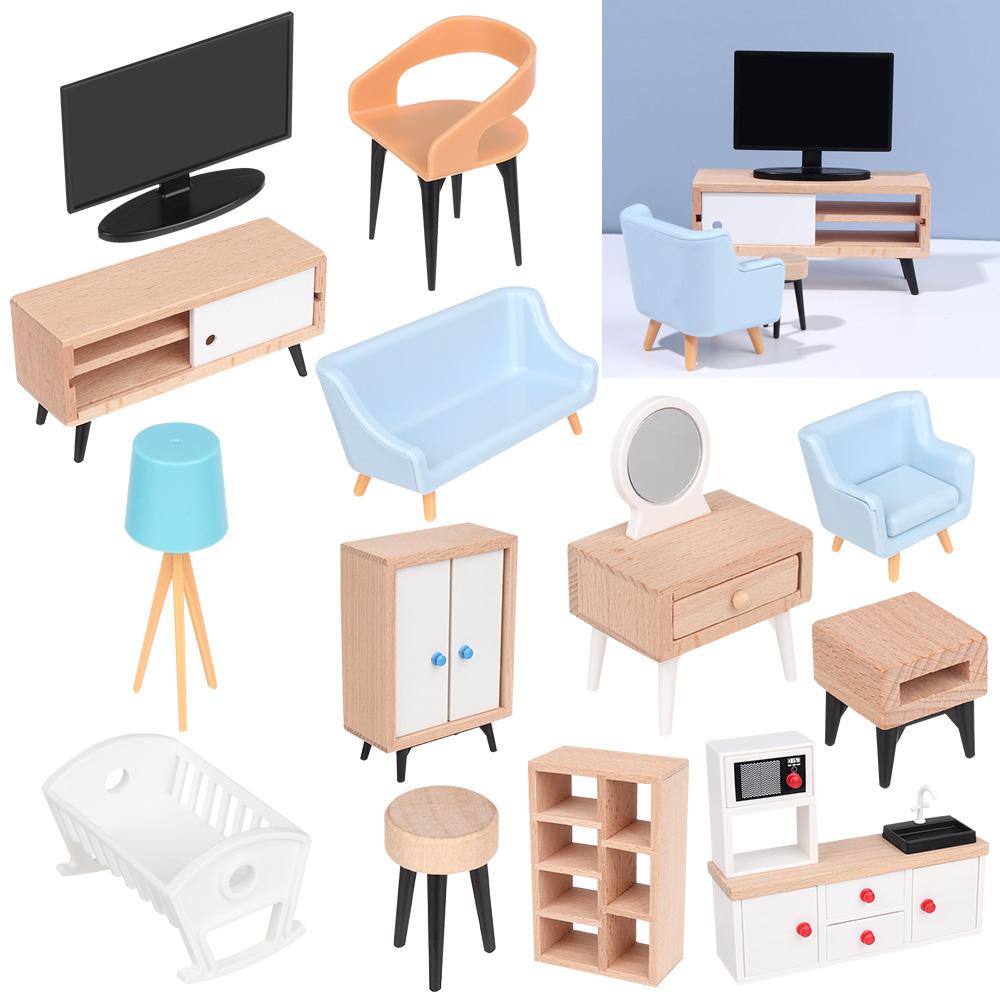 Kinder Spielzeug puppen Zubehör Szene Modell Mini Einrichtung Puppenhaus Miniatur Möbel TV-Schrank Schlafs ofa Kleider schrank