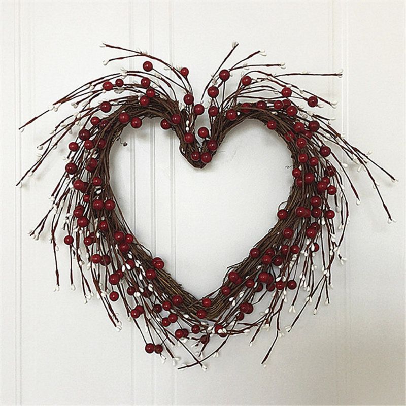Hjerteformede bær kunstige blomster julekrans udendørs til hoveddør 667b