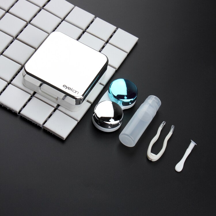 Reflective Cover Contact Lens Case with Mirror Color Contacts Lenses Container Cute Lovely Travel Kit Box: Silver