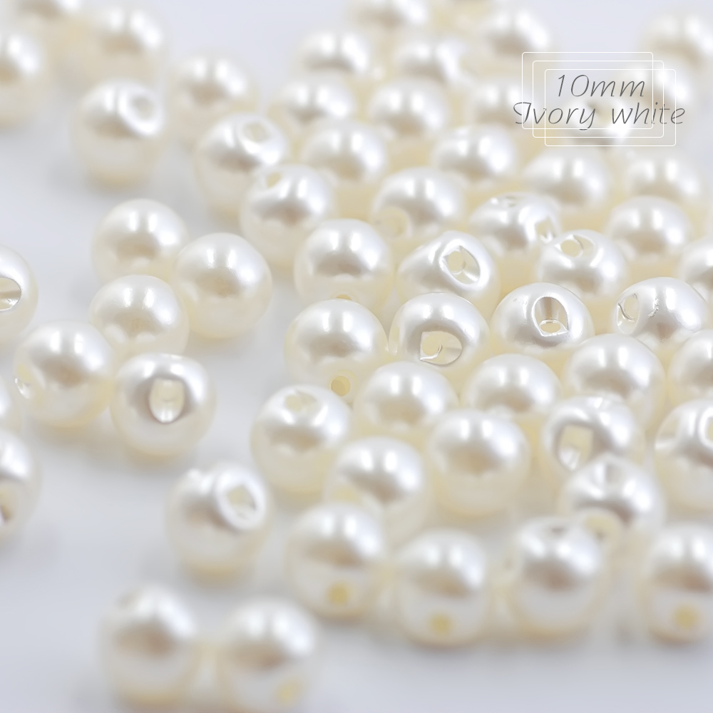Botones de costura Hisenlee de 6 tamaños, botones redondos de perlas de plástico con agujero lateral, 6mm, 8mm, 9mm, 10mm, 12mm, 14mm, accesorios blancos/Marfil, 100 Uds.