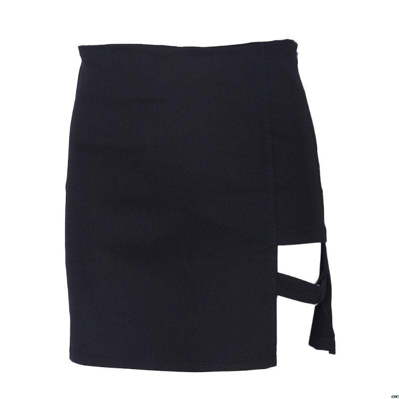 Koreaanse Stijl Zwart Pakket Hippe Rokken Spleet Onregelmatige Zoom Potlood Micro Mini Rok: Default Title