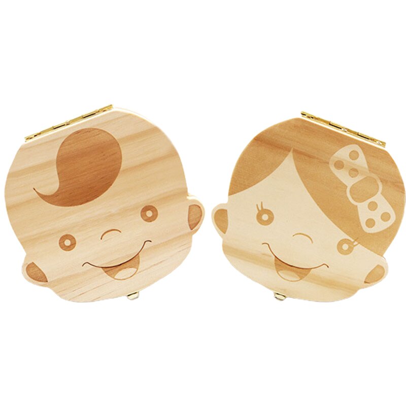 Baby Tand Doos Spaans/Engels/Nederlands/Russisch/Frans/Italiaans Houten Melk Tanden Organizer Opslag Jongens meisjes Baby Souvenirs