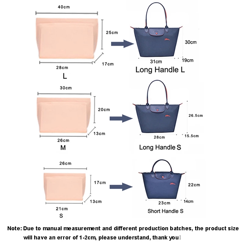 Vilten Inzetzak Past Voor Longchamp Handtas Voering Tas Vilt Doek Make-Up Tas Ondersteuning Voor Reis Draagbare Insert Tas Organizer