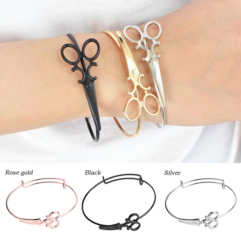 Novo punk tesouras tesoura pulseira cabeleireiro bangle cabelo stylist charme pulseira ajustável novo em jóias acessórios