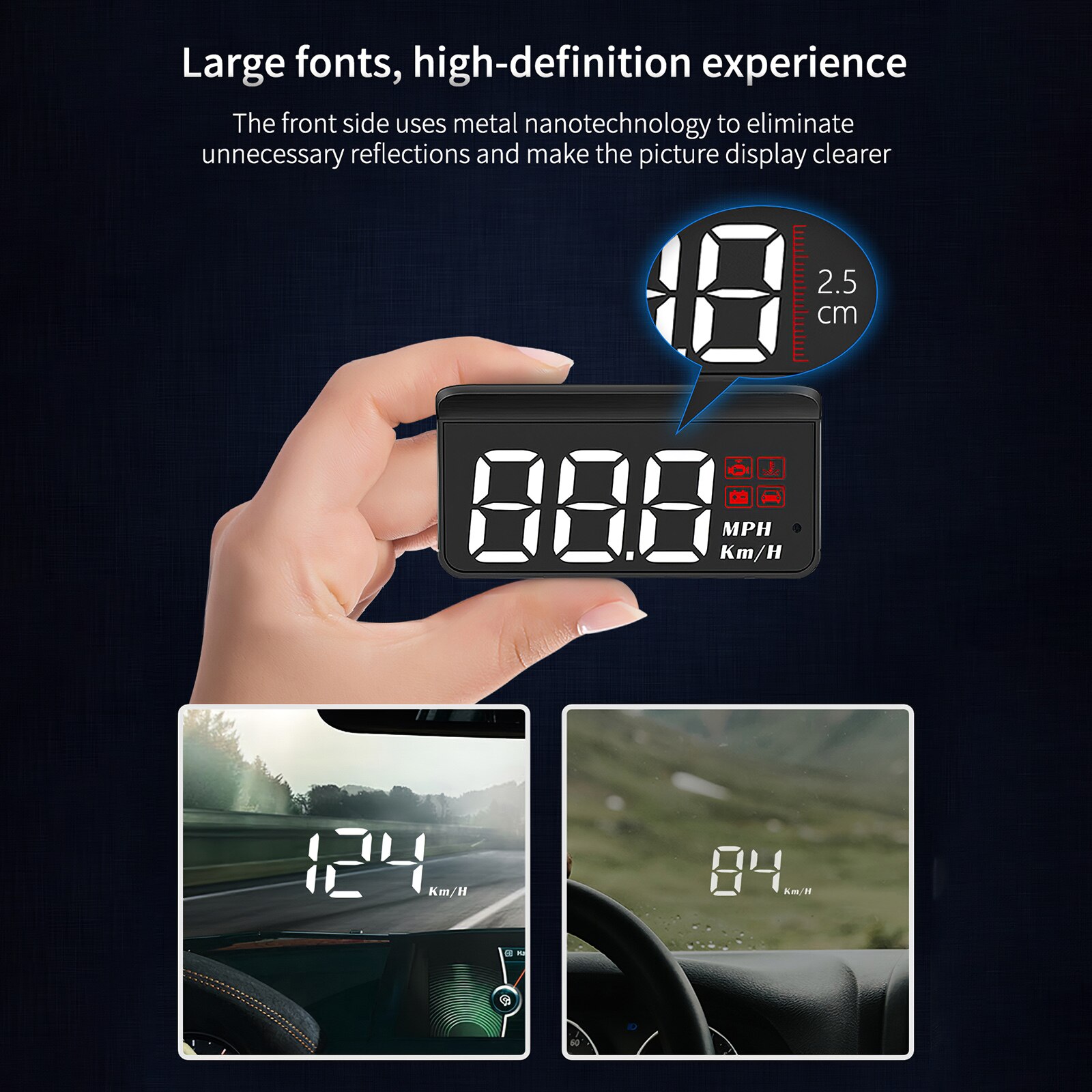 HUD Head Up Display Digital Trip Automobile Computer High-Definition Speedometer Durable Multifunction With Alarming Function