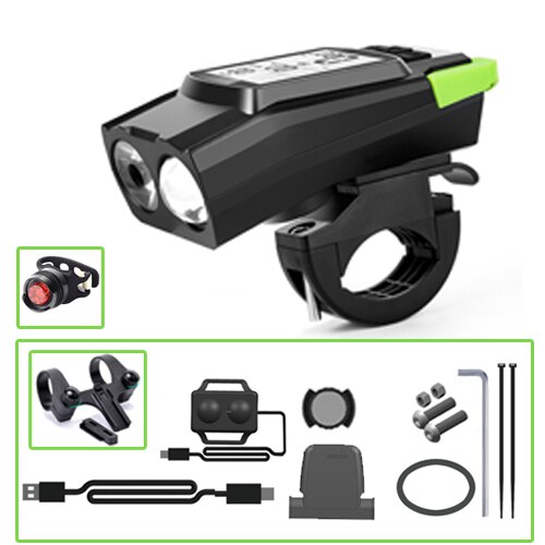 Campanello per bici anello elettronico avvisatori acustici faro per Computer 3 in 1 120DB accessori per biciclette con allarme ad aria forte: Green H4