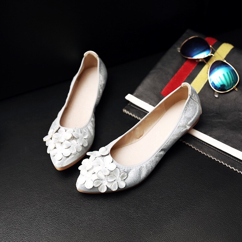 Marderee Autumn Shoes For Women Flat Shoes Foldable Female Ballet Flats Soft Casual Pregnant Ladies Shoes: silver / 3.5