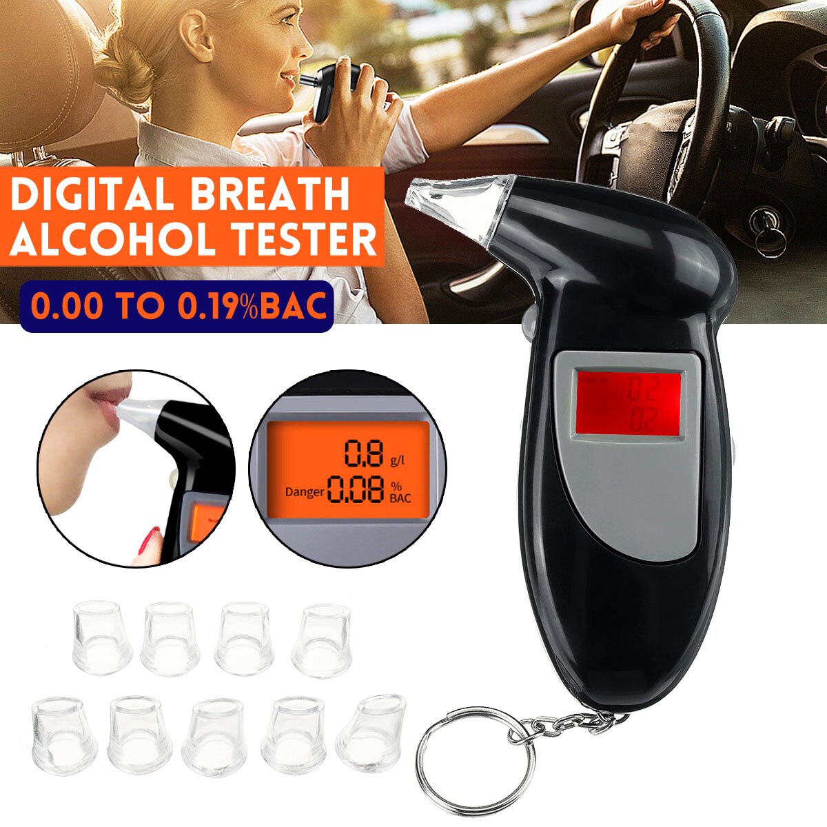 [ With 10 Mouthpieces ] Alcohol Breath Tester Breathalyzer Analyzer