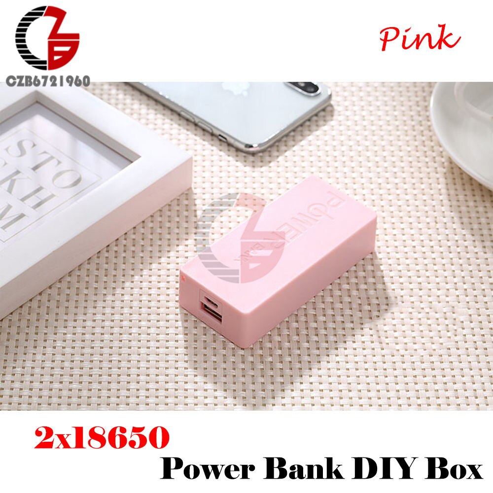 1x 2x 18650 usb powerbank batterioplader gør-det-selv-boks etui mobil esp 32 esp 32s strømforsyning lademodul skjold til iphone: 2x 18650 lyserød