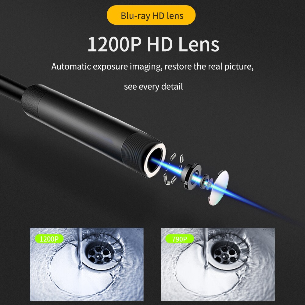 TISHRIC 8MM Wifi Endoscope Camera for Mobile Inspection Camera 1200P