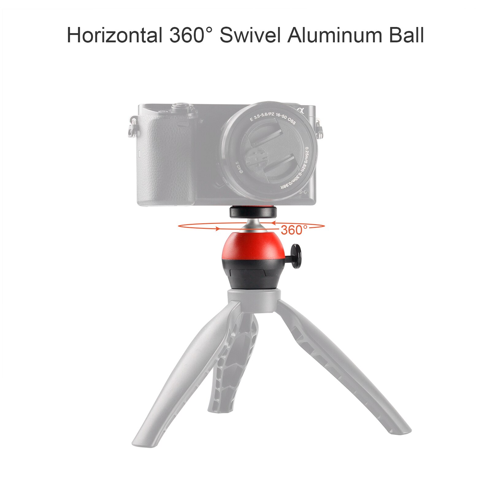 Mini tripé para câmera com cabeça de esferas, com tecnologia cnc de 360 ° giratório e interface universal de 1/4 polegadas para dslr slr, montagem de tripé