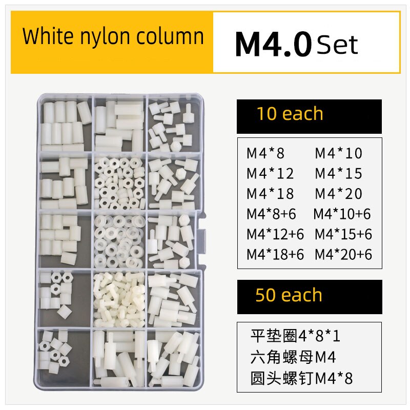 210 st/set  m2 m2.5 m3 m4 svart/vit hex nylon distans distans kolumn platt huvud plast mellanrum skruvar muttrar: Övrig