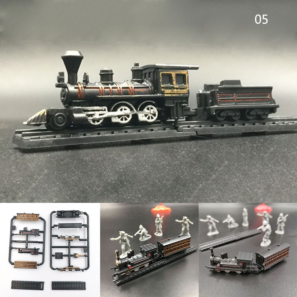 1/200 4d damplokomotiv tog model 7cm mini plast byggesæt sandbordssamling legetøj til børn: 05