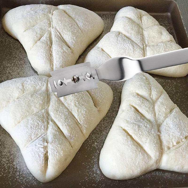 Cortador de pan Lame con bolsa de cuero, 5 cuchillas, herramientas de puntuación de masa francesa, herramienta de corte para panaderos de masa