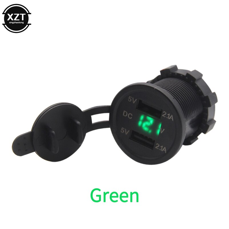 Motorcycle Car Charger - Dual USB LED Voltmeter - 3 Colors - 5.4cm: Green